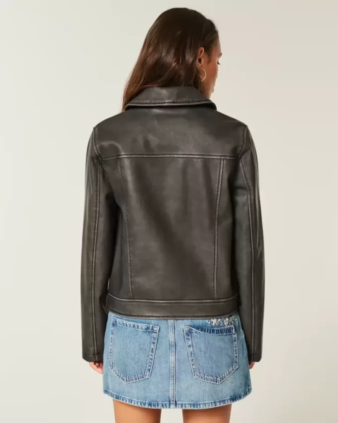 Chaqueta de cuero vegano con cremallera Chaqueta de cuero vegano con cremallera
