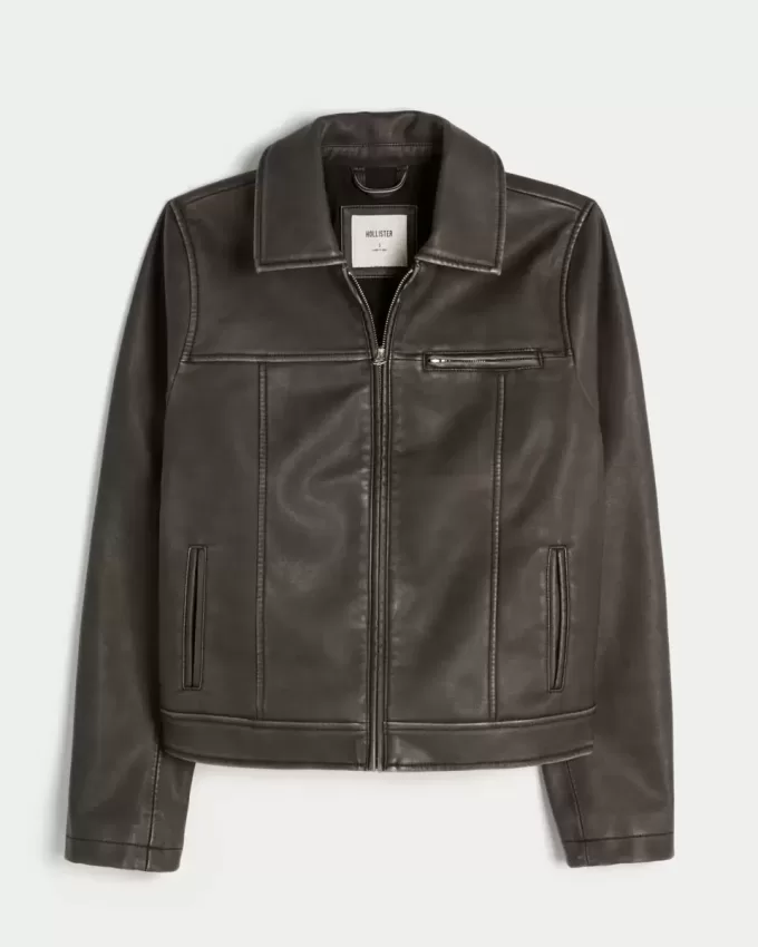 Chaqueta de cuero vegano con cremallera Chaqueta de cuero vegano con cremallera