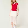 Falda midi de encaje con dobladillo asimétrico Falda midi de encaje con dobladillo asimétrico