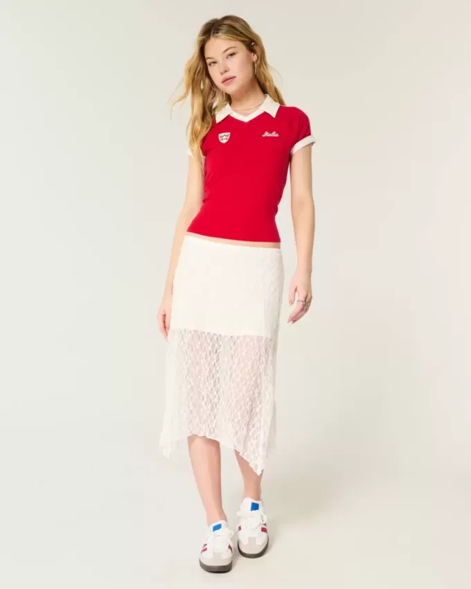 Falda midi de encaje con dobladillo asimétrico Falda midi de encaje con dobladillo asimétrico