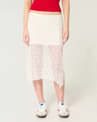 Falda midi de encaje con dobladillo asimétrico