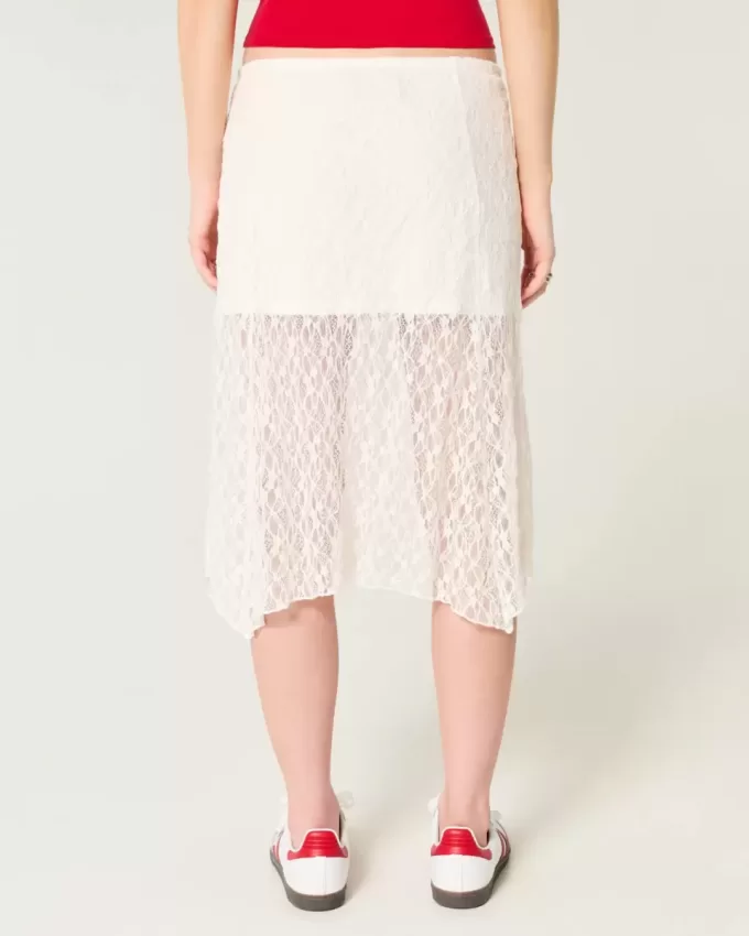 Falda midi de encaje con dobladillo asimétrico Falda midi de encaje con dobladillo asimétrico