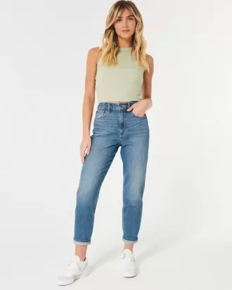 Jeans Mom de tiro ultra alto con lavado oscuro