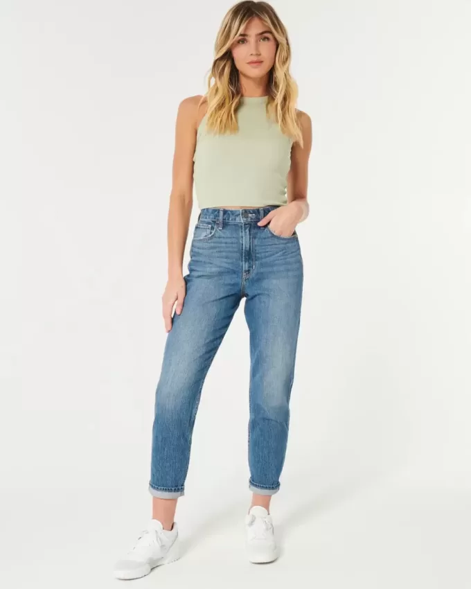 Jeans Mom de tiro ultra alto con lavado oscuro