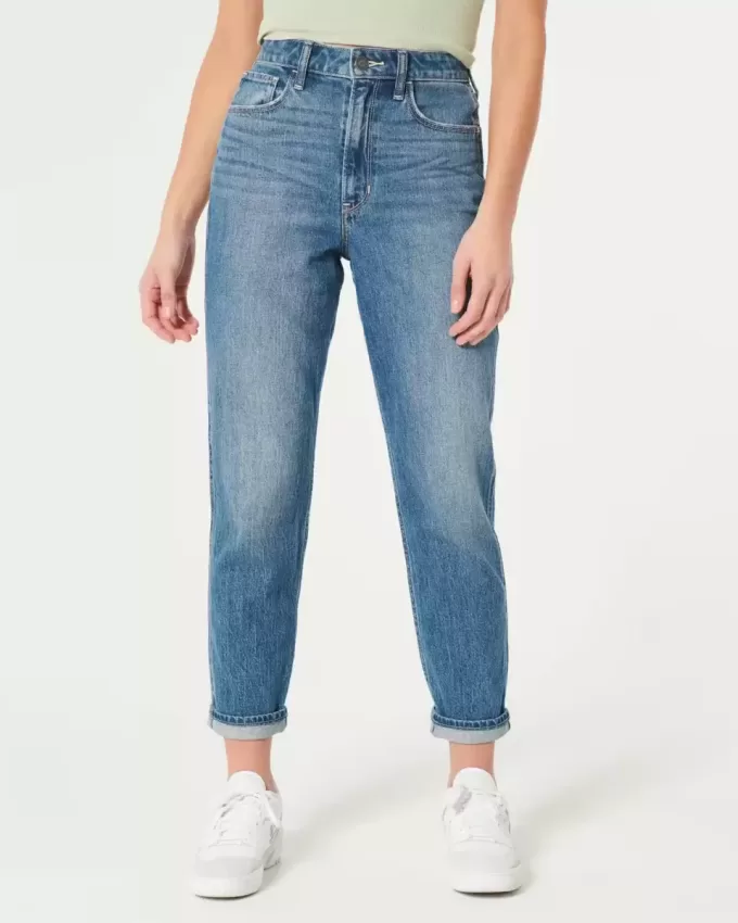 Jeans Mom de tiro ultra alto con lavado oscuro