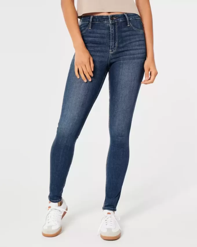 Leggings vaqueros de tiro alto con lavado medio Leggings vaqueros de tiro alto con lavado medio
