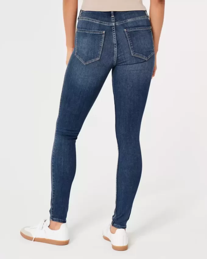 Leggings vaqueros de tiro alto con lavado medio Leggings vaqueros de tiro alto con lavado medio
