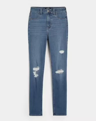 Leggings vaqueros de tiro alto con lavado medio y rotos