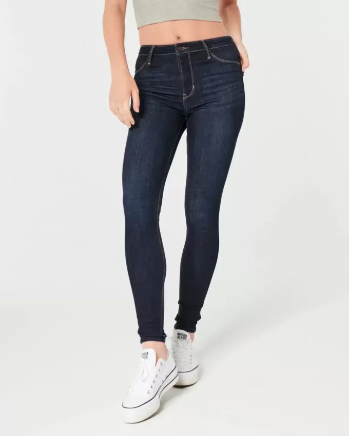 Leggings vaqueros de tiro alto con lavado oscuro Leggings vaqueros de tiro alto con lavado oscuro