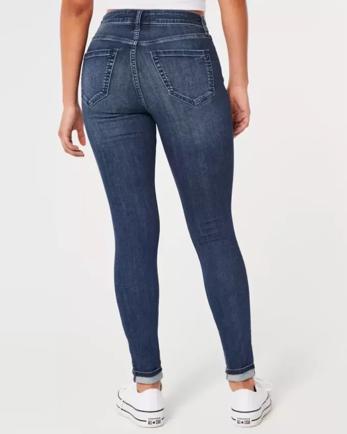 Leggings vaqueros de tiro alto con lavado oscuro Leggings vaqueros de tiro alto con lavado oscuro