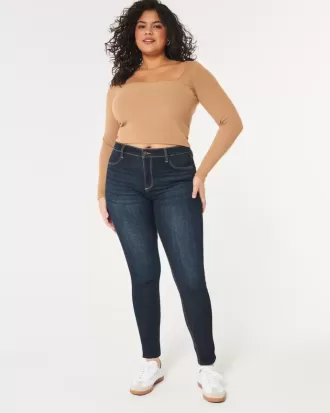 Leggings vaqueros de tiro alto con lavado oscuro y curvas Leggings vaqueros de tiro alto con lavado oscuro y curvas