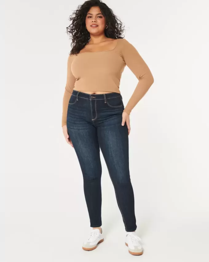 Leggings vaqueros de tiro alto con lavado oscuro y curvas Leggings vaqueros de tiro alto con lavado oscuro y curvas