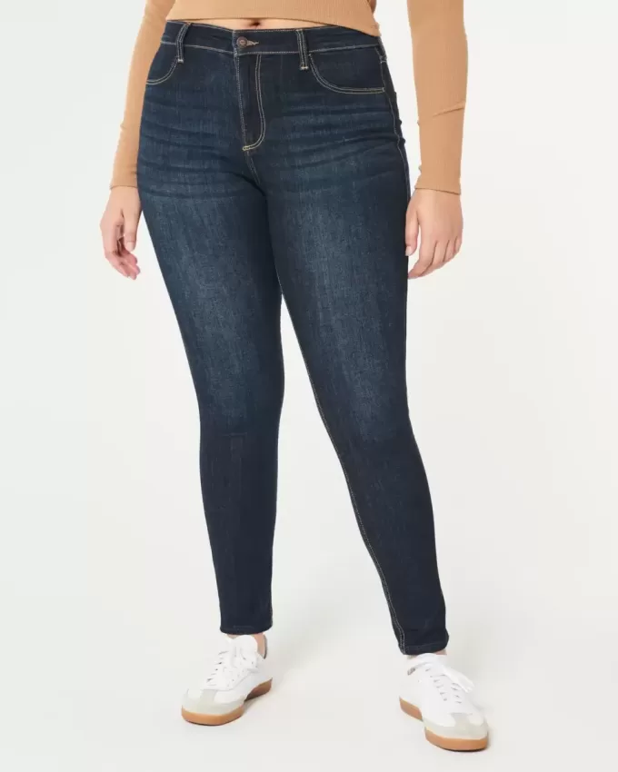 Leggings vaqueros de tiro alto con lavado oscuro y curvas Leggings vaqueros de tiro alto con lavado oscuro y curvas