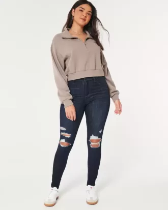 Leggings vaqueros de tiro alto con lavado oscuro y rotos con curvas