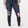 Leggings vaqueros de tiro alto con lavado oscuro y rotos con curvas Leggings vaqueros de tiro alto con lavado oscuro y rotos con curvas