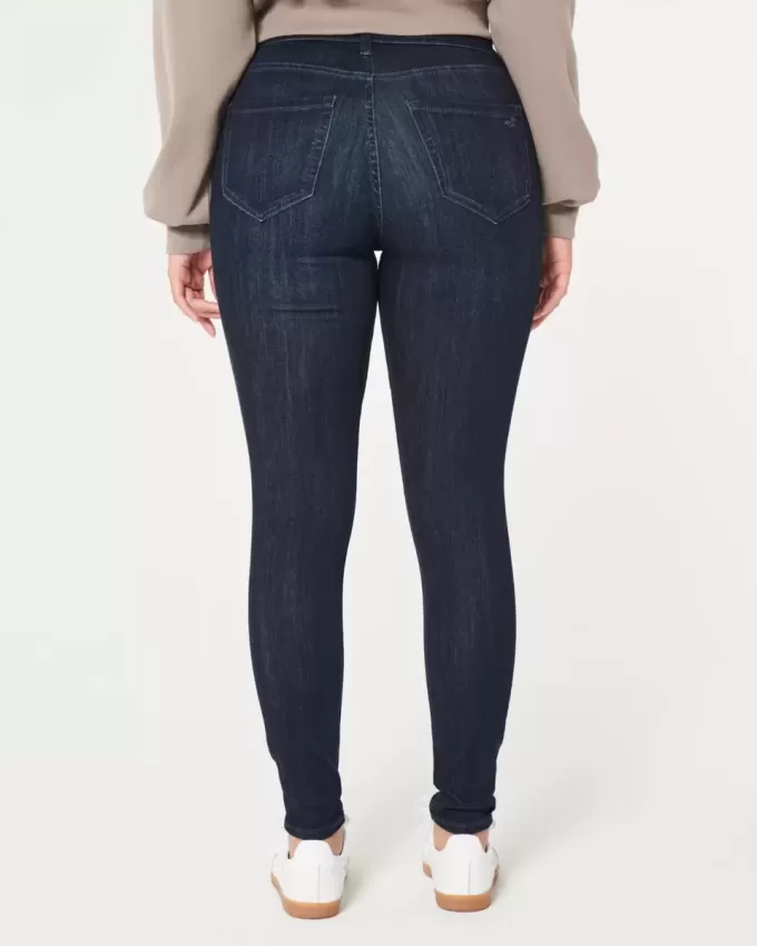 Leggings vaqueros de tiro alto con lavado oscuro y rotos con curvas Leggings vaqueros de tiro alto con lavado oscuro y rotos con curvas
