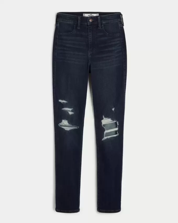 Leggings vaqueros de tiro alto con lavado oscuro y rotos con curvas Leggings vaqueros de tiro alto con lavado oscuro y rotos con curvas
