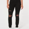 Leggings vaqueros negros rotos de tiro alto Leggings vaqueros negros rotos de tiro alto