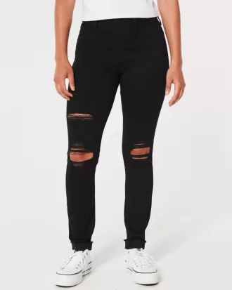 Leggings vaqueros negros rotos de tiro alto