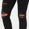 Leggings vaqueros negros rotos de tiro alto Leggings vaqueros negros rotos de tiro alto