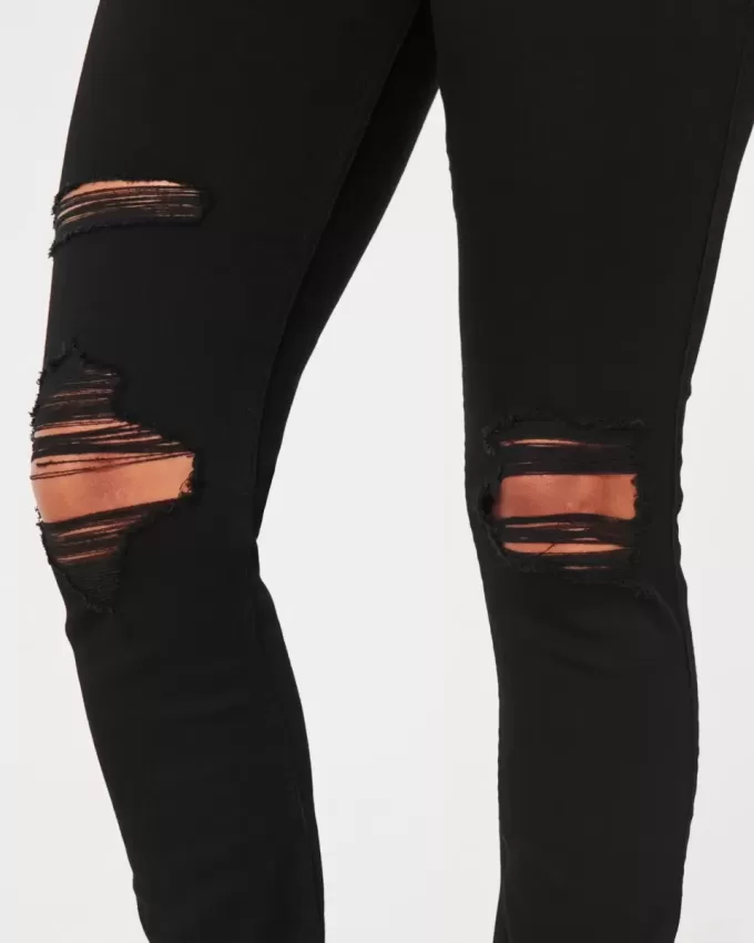 Leggings vaqueros negros rotos de tiro alto Leggings vaqueros negros rotos de tiro alto