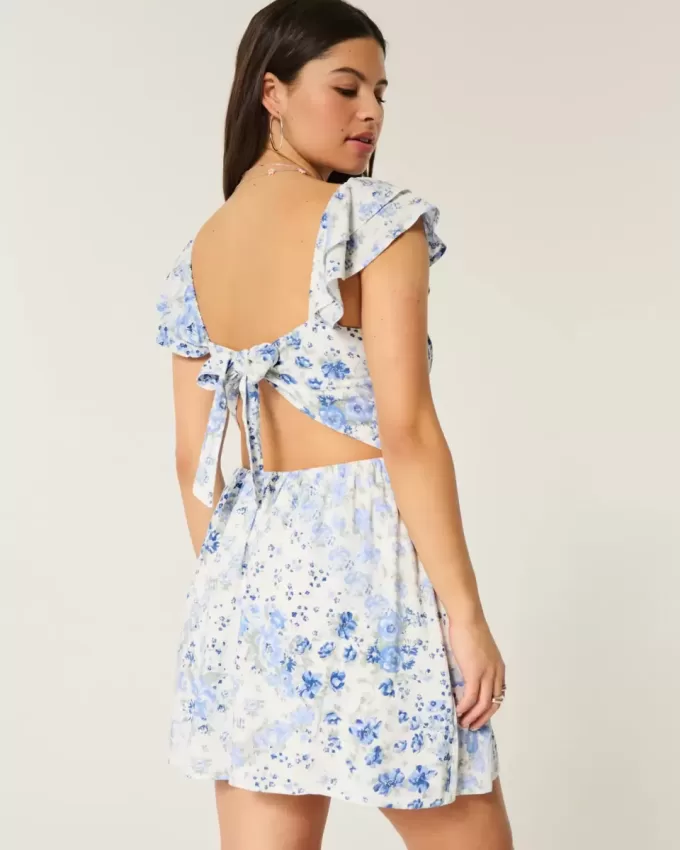 Minivestido con cintura en V y mangas onduladas