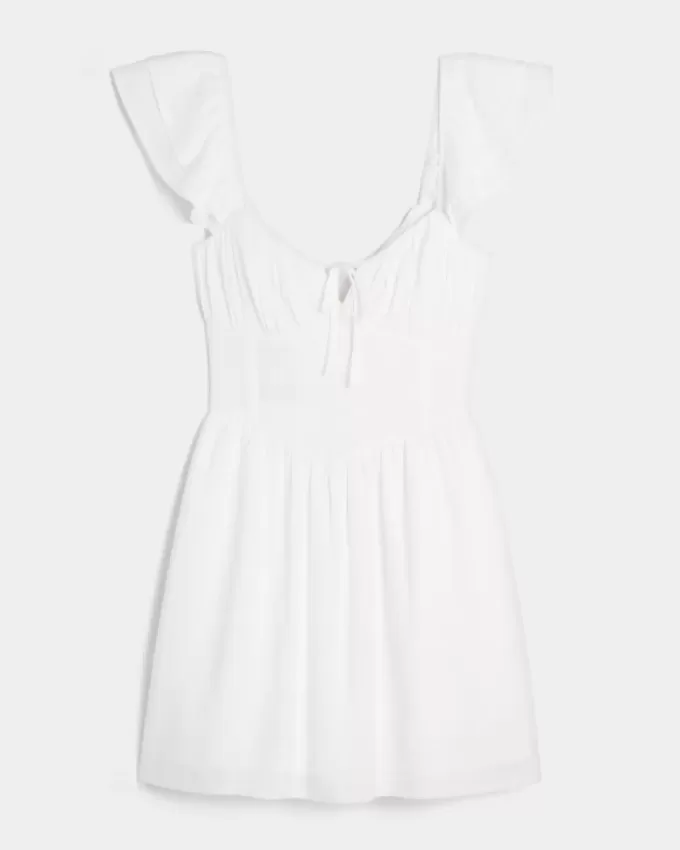 Minivestido con cintura en V y mangas onduladas