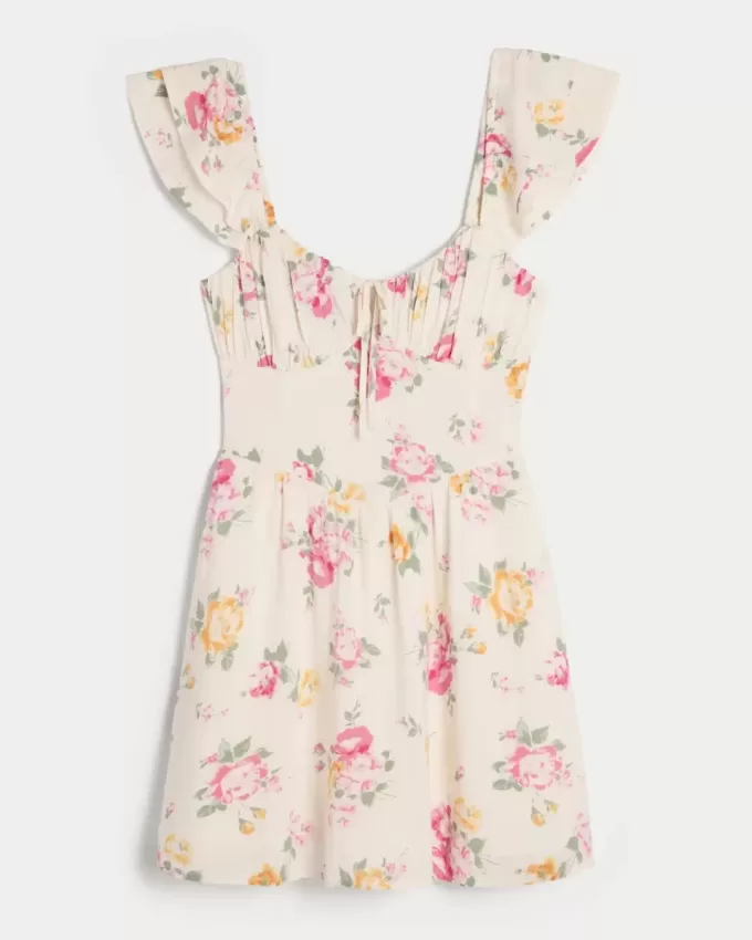 Minivestido con cintura en V y mangas onduladas