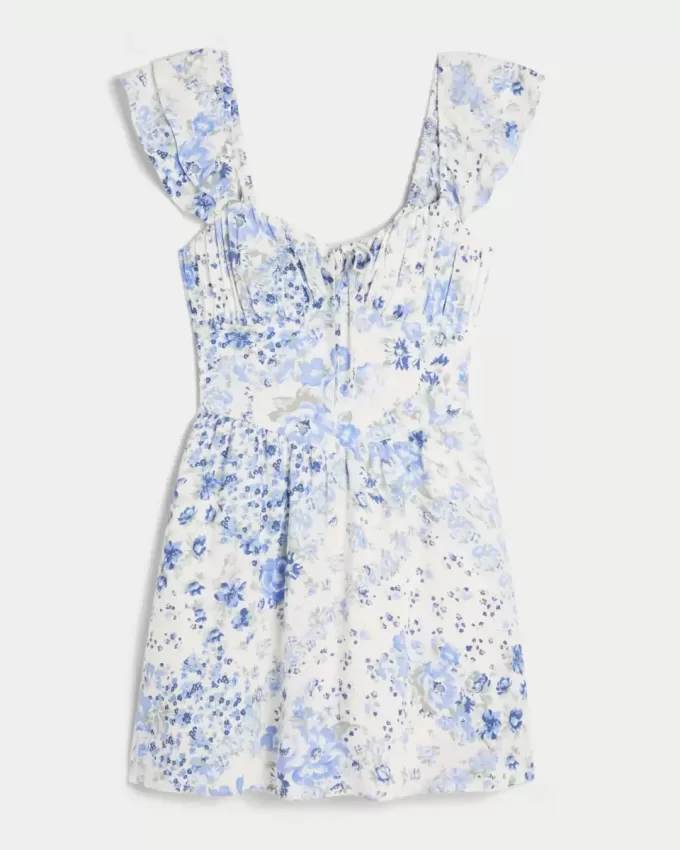 Minivestido con cintura en V y mangas onduladas