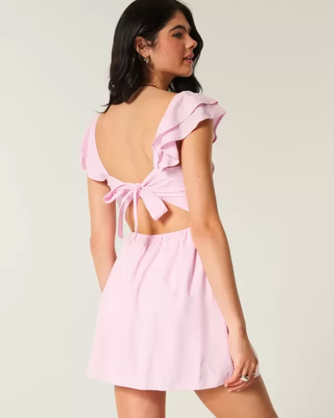 Minivestido con cintura en V y mangas onduladas