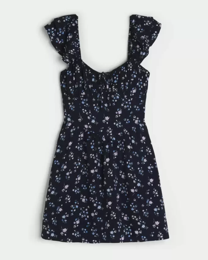 Minivestido con cintura en V y mangas onduladas