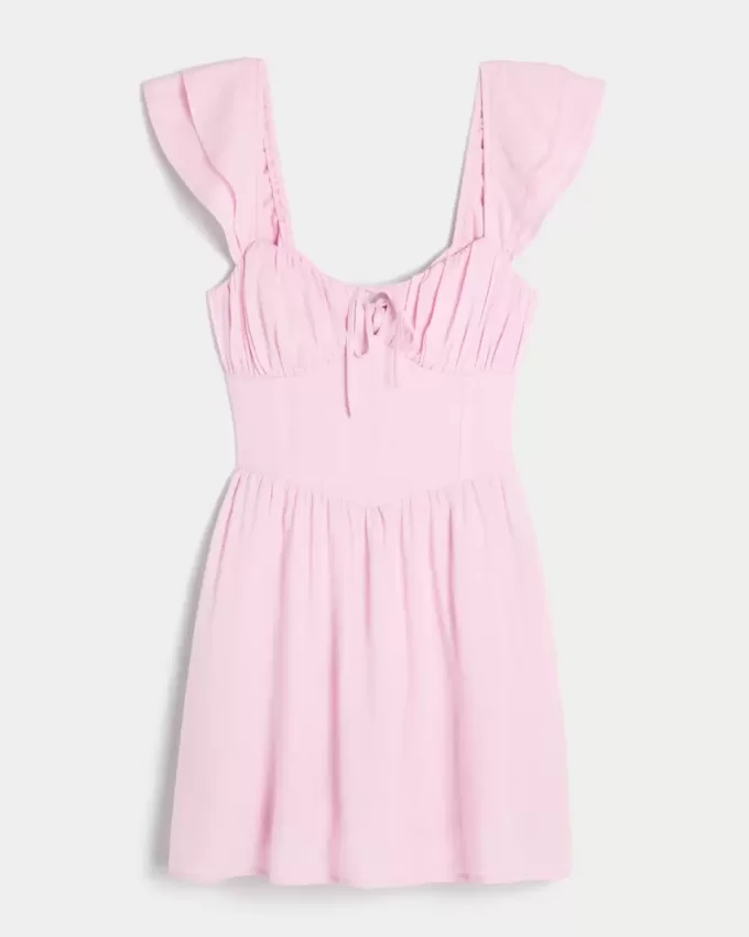 Minivestido con cintura en V y mangas onduladas