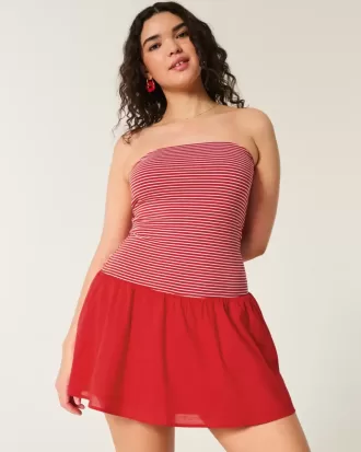 Minivestido de punto con cintura baja y sin tirantes