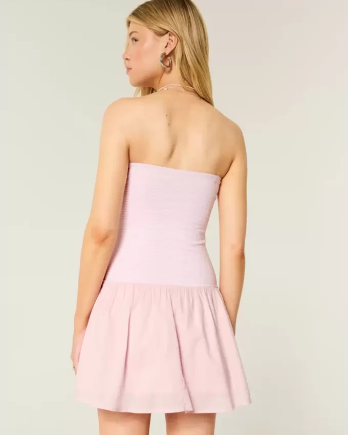 Minivestido de punto con cintura baja y sin tirantes Minivestido de punto con cintura baja y sin tirantes