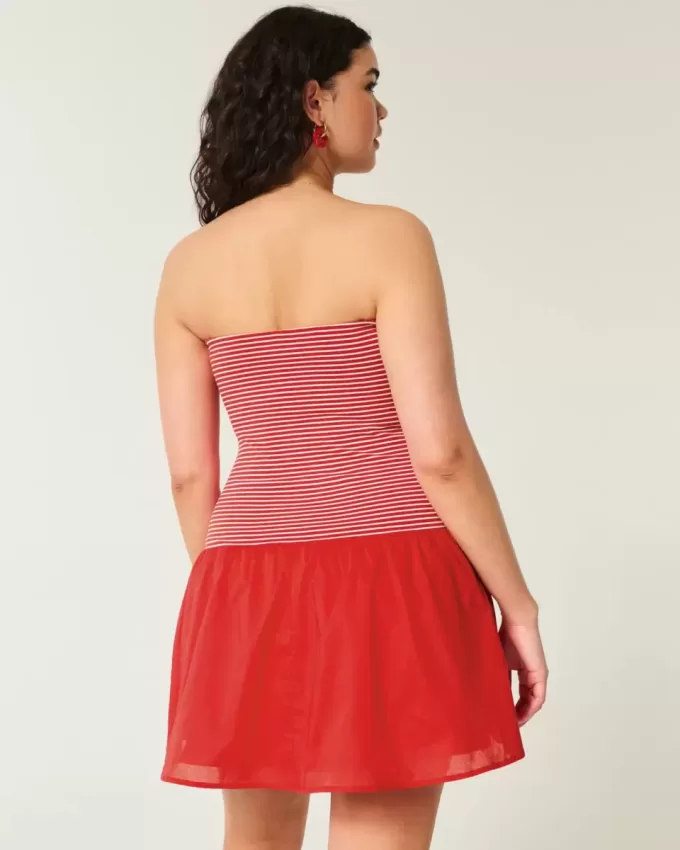 Minivestido de punto con cintura baja y sin tirantes Minivestido de punto con cintura baja y sin tirantes