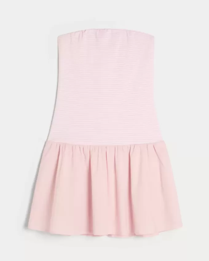 Minivestido de punto con cintura baja y sin tirantes Minivestido de punto con cintura baja y sin tirantes