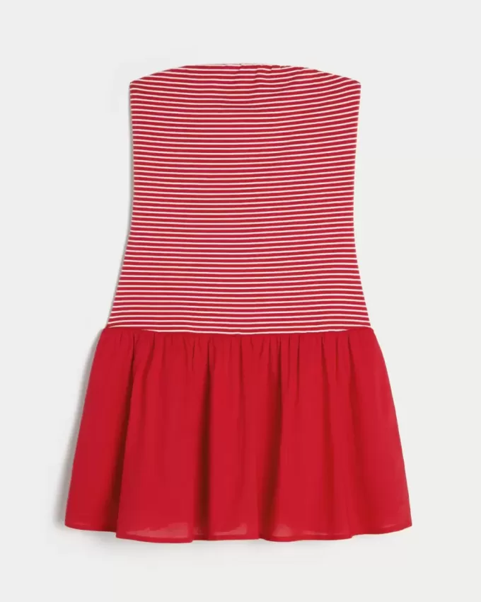 Minivestido de punto con cintura baja y sin tirantes Minivestido de punto con cintura baja y sin tirantes