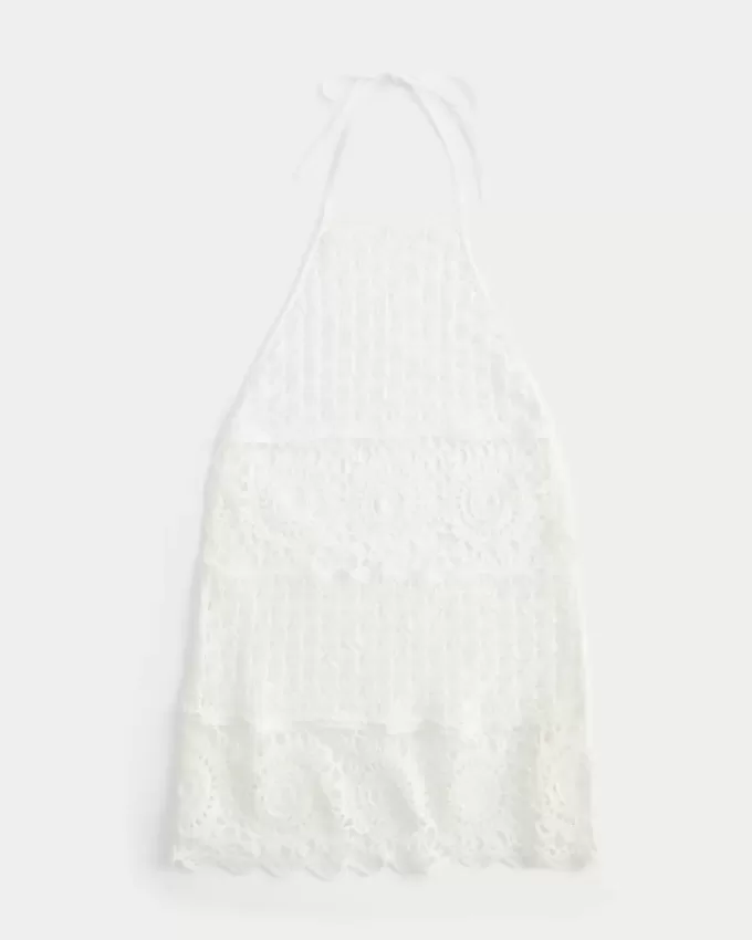 Minivestido estilo crochet con cuello halter