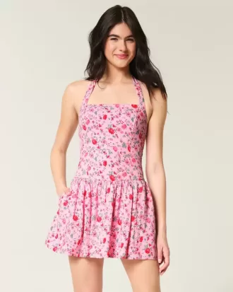 Minivestido halter con cintura caída