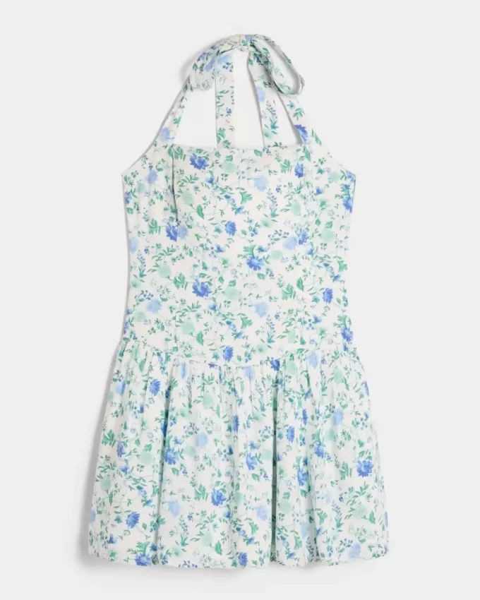 Minivestido halter con cintura caída Minivestido halter con cintura caída