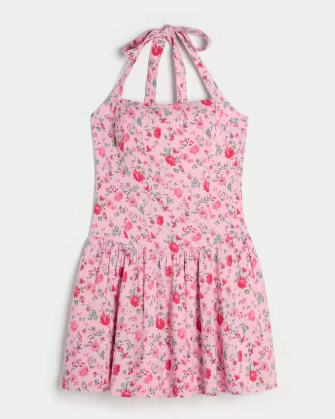 Minivestido halter con cintura caída Minivestido halter con cintura caída