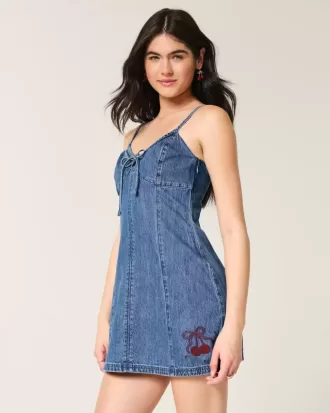 Minivestido vaquero con estampado de cerezas