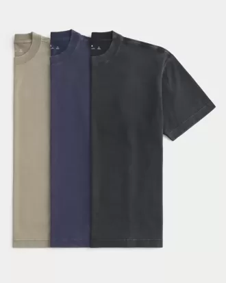 Pack de 3 camisetas lavadas de cuello redondo de corte cuadrado y peso pesado