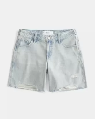 Pantalón corto holgado de tiro bajo con cintura ajustable y lavado claro