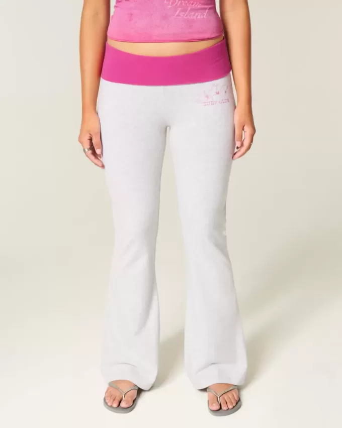 Pantalones acampanados con cintura plegable y estampado de hibisco