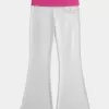 Pantalones acampanados con cintura plegable y estampado de hibisco