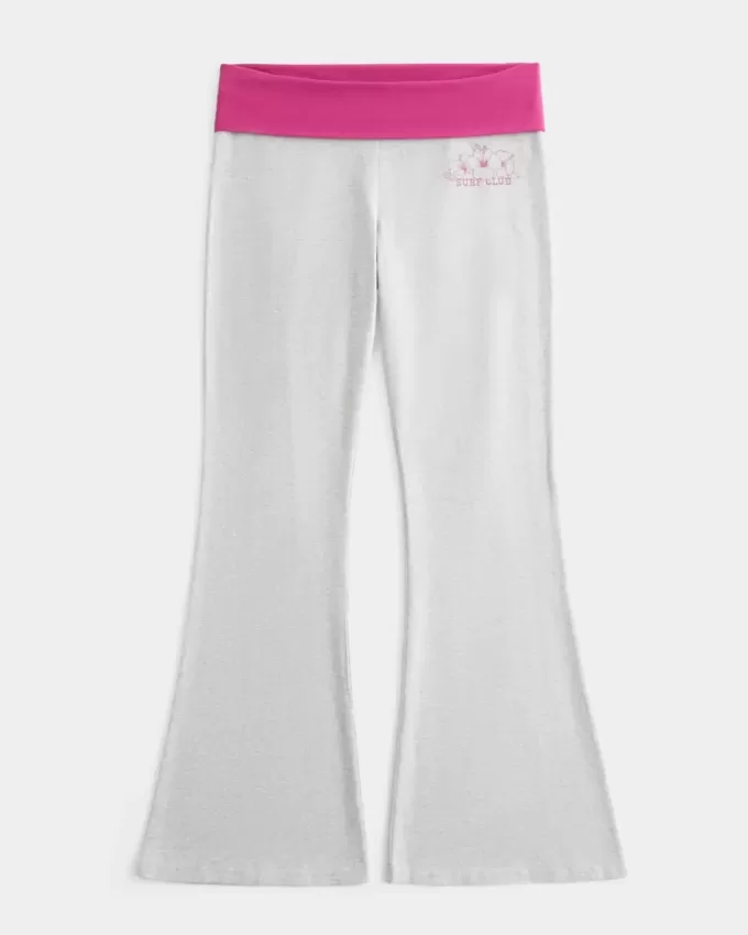 Pantalones acampanados con cintura plegable y estampado de hibisco