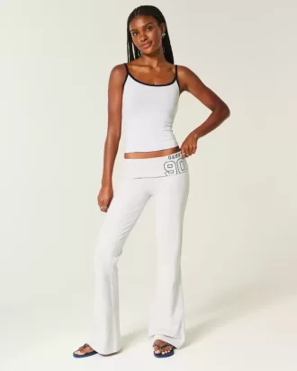 Pantalones acampanados con cintura plegable y gráfico de números