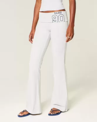 Pantalones acampanados con cintura plegable y gráfico de números