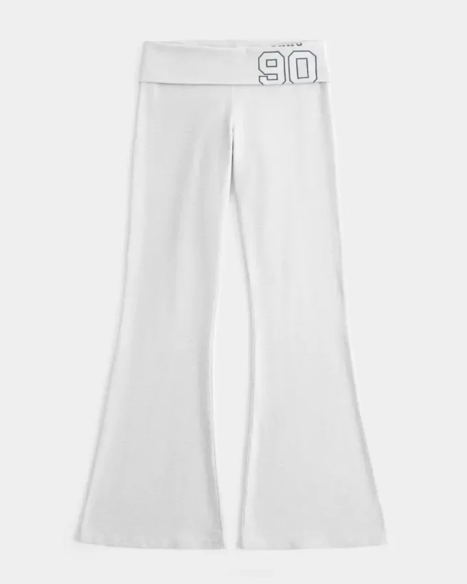 Pantalones acampanados con cintura plegable y gráfico de números
